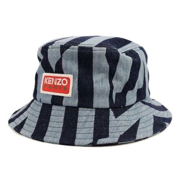 KENZO Mens Rinse Blue Denim STRIPED Cotton Bucket Hat ONE SIZE NWT - Picture 1 of 2